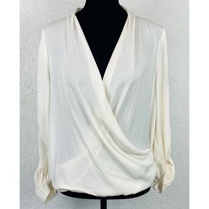 FOREVER 21 • Off-White Dotted Pattern V-Neck Drape Blouse, S